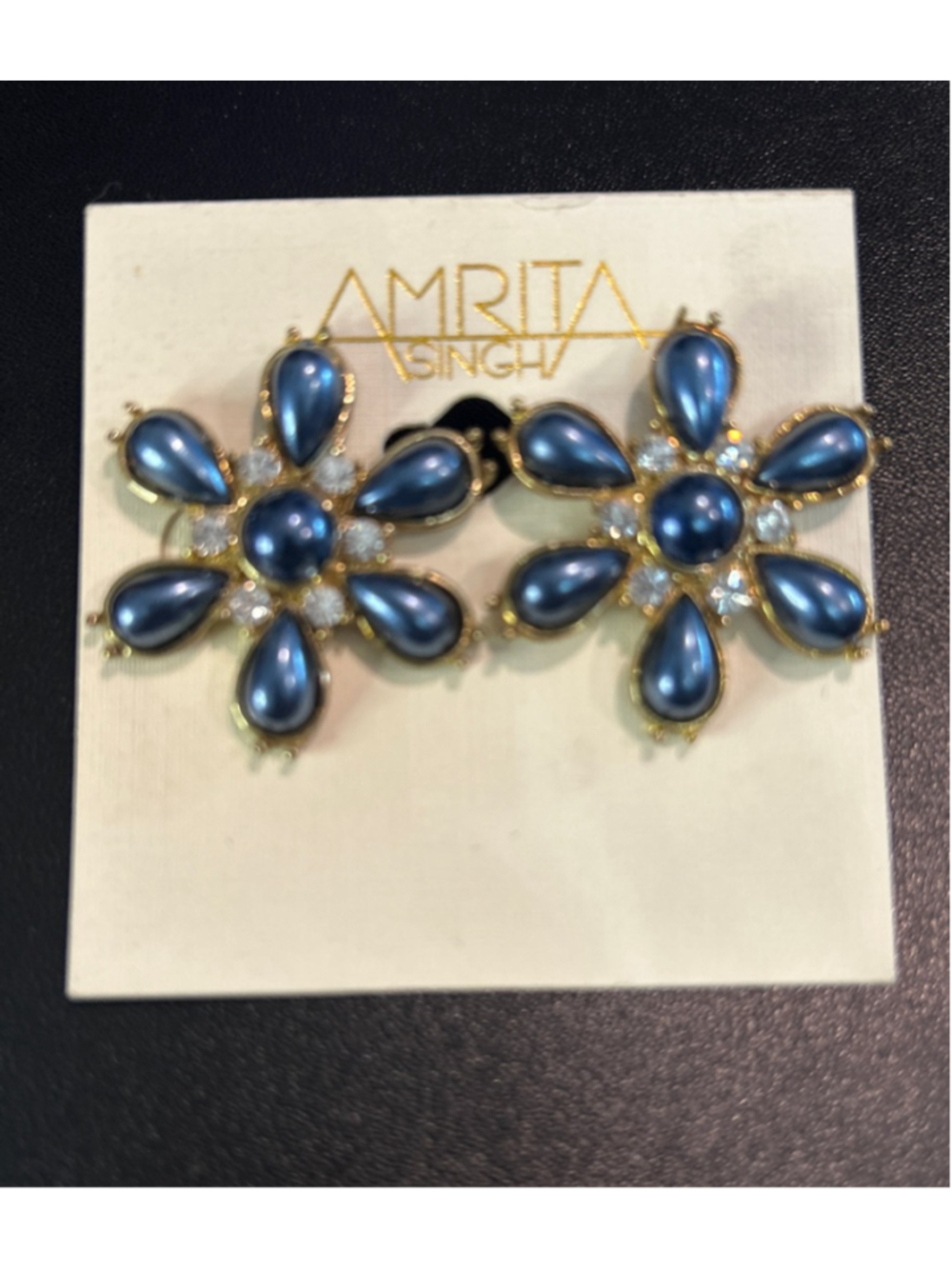 Women's Amrita Singh Midnight Blue Pearl Flower Earrings One Size Gold
